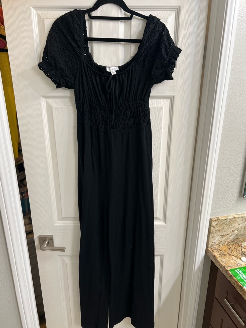 Topshop Black Eyelet-Sleeve jumper Dress